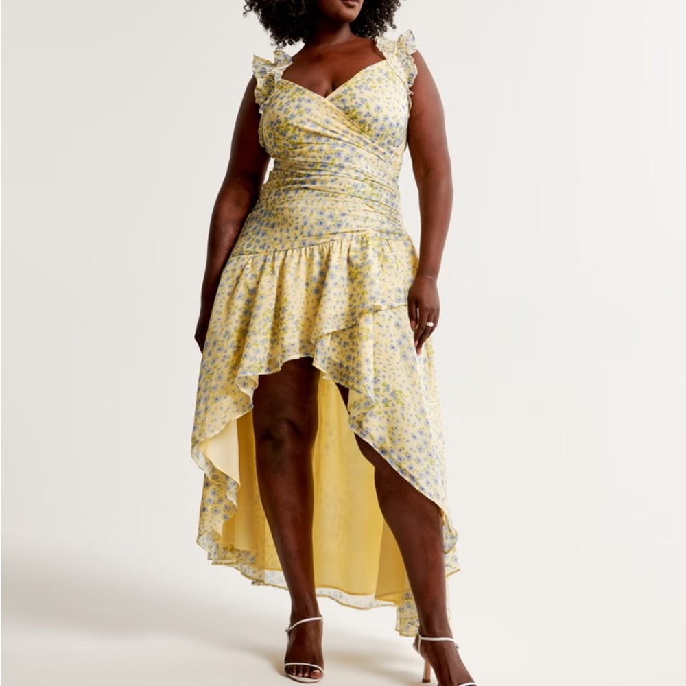 Abercrombie & Fitch Floral High Low Ruffle Midi Dress‎ Size XXLT Surplice Ruched